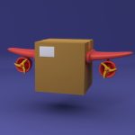 a cardboard box with a red propeller on it