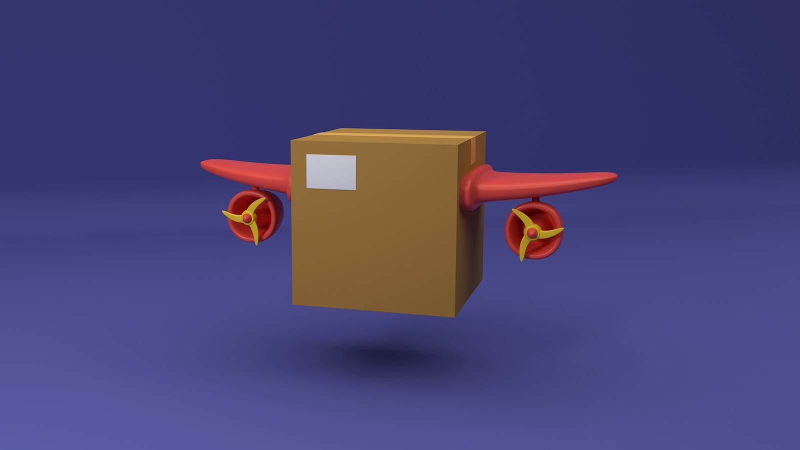a cardboard box with a red propeller on it